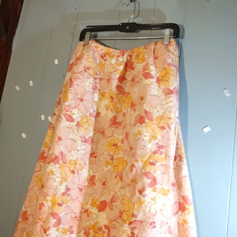 Pink Ditzy Floral Linen Cotton Elastic Waist Pocketed Maxi Plus Size Skirt… - Picture 3 of 9